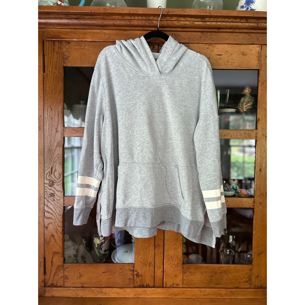 Women's Old Navy Hooded Sweatshirt XXL Gray w white Stripes on arms